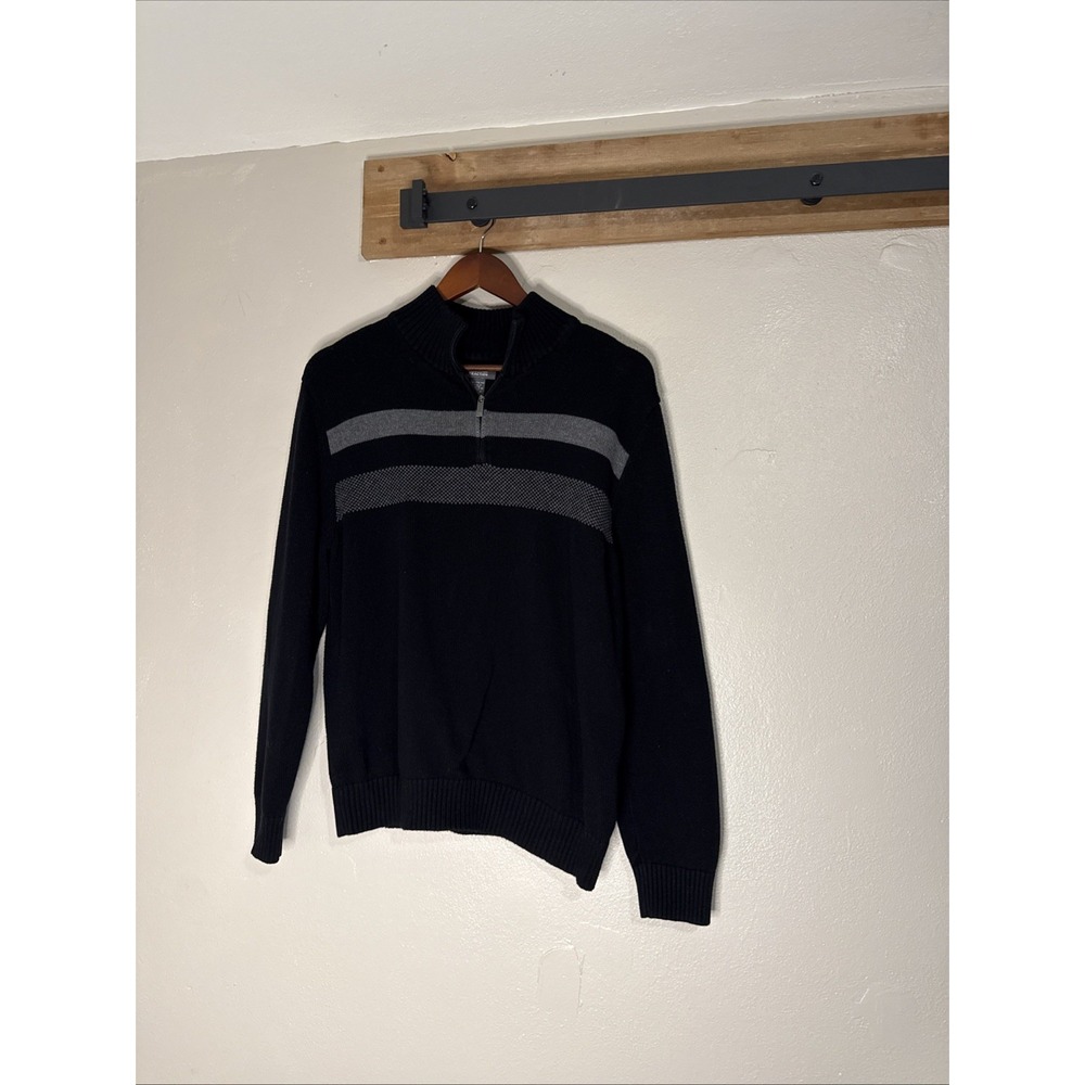 Kenneth Cole‎ Reaction 1/4 Zip Pullover Sweater Black Gray Striped Men's XL